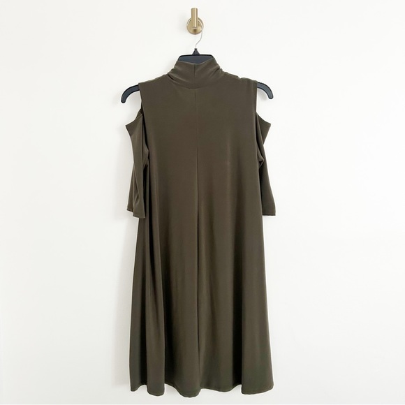 Clara Sun Woo Olive Green Mock Neck Cold Shoulder Mini Dress Size XS - Picture 6 of 6